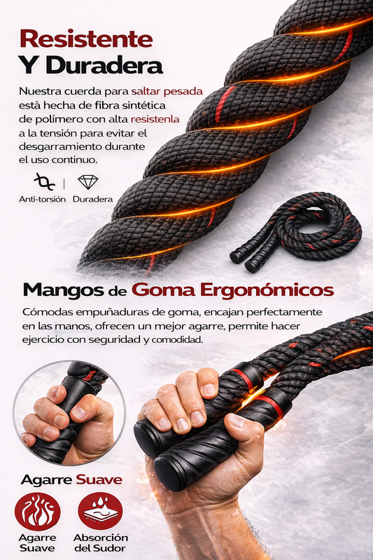 Detalle de los mangos de goma y del agarre de la cuerda
