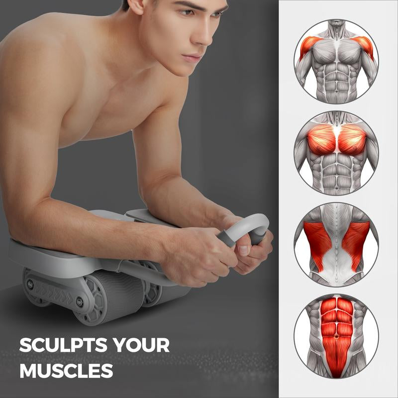 KEEP Ab Roller Wheel with Knee Mat, Automatic Rebound Abdominal Wheel with Elbow Support Ab Workout Equipment for Strengthening Core Muscles Abs Exercise Roller for Women Men